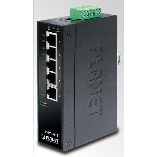 Planet ISW-501T, 5x 10/100, DIN,IP30, rozšířený teplotní rozsah -40~75 st.C