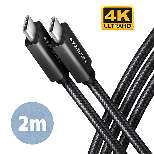 AXAGON BUCM32-CM20AB, SPEED+ kabel USB-C  USB-C, 2m, USB 20Gbps, PD 100W 5A, 4k HD, ALU, oplet, černý