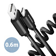 AXAGON BUCM-AM10TB, TWISTER kabel USB-C  USB-A, 0.6m, USB 2.0, 3A, ALU, tpe, černý