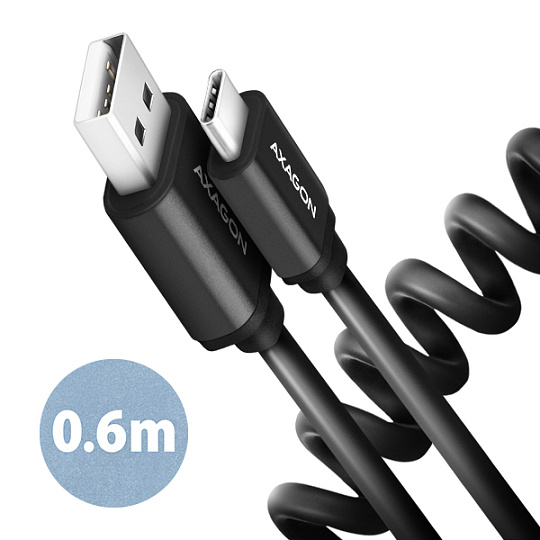 AXAGON BUCM-AM10TB, TWISTER kabel USB-C  USB-A, 0.6m, USB 2.0, 3A, ALU, tpe, černý