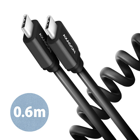 AXAGON BUCM-CM10TB, TWISTER kabel USB-C  USB-C, 0.6m, USB 2.0, PD 60W 3A, ALU, tpe, černý