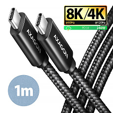 AXAGON BUCM4X-CM10AB NewGEN+ kabel USB-C  USB-C, 1m, USB4 Gen 3×2, PD 240W 5A, 8K HD, ALU, oplet, černý