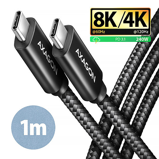 AXAGON BUCM4X-CM10AB NewGEN+ kabel USB-C  USB-C, 1m, USB4 Gen 3×2, PD 240W 5A, 8K HD, ALU, oplet, černý