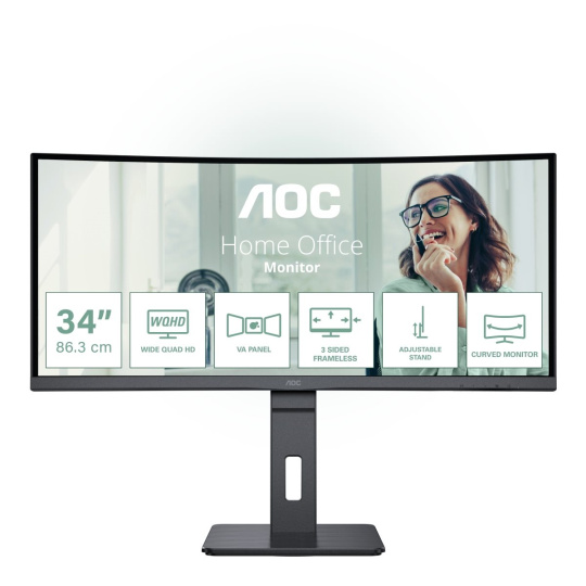AOC MT VA LCD WLED 34" CU34P3CV - VA panel, 3440x1440, HDMI, DP, USB-C, 4xUSB 3.2, repro, vysk. stavitelny, zakriven AOC MT VA LCD WLED 34" CU34P3CV - VA panel, 3440x1440, HDMI, DP, USB-C, 4xUSB 3.2, repro, vysk. stavitelny, zakriven
