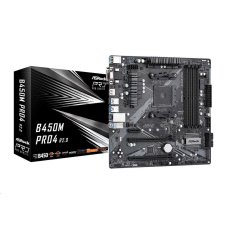 BAZAR - ASRock MB Sc AM4 B450M PRO4 R2.0, AMD B450, 4xDDR4, 1xHDMI, 1xDVI, 1xVGA, mATX - Po opravě (Bez příšlušenství)