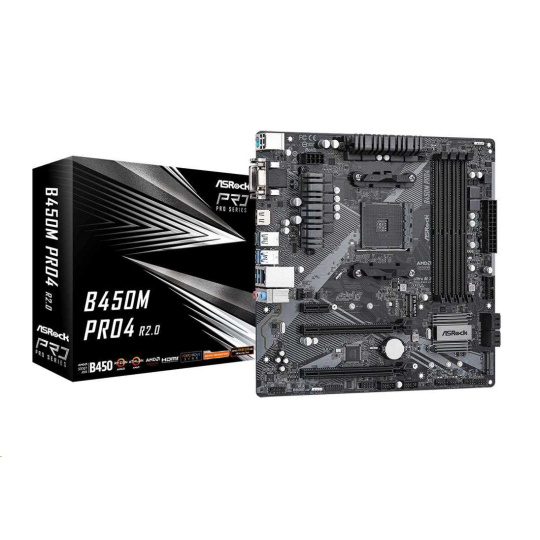 BAZAR - ASRock MB Sc AM4 B450M PRO4 R2.0, AMD B450, 4xDDR4, 1xHDMI, 1xDVI, 1xVGA, mATX - Po opravě (Bez příšlušenství)