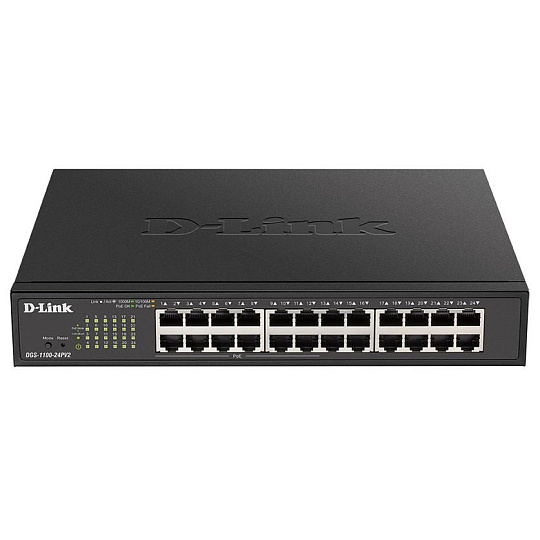 D-Link DGS-1100-24PV2 24-Port PoE Gigabit Smart Managed Switch, 12x PoE, PoE budget 100W, fanless