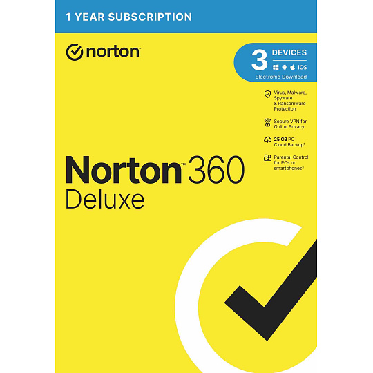 NORTON 360 DELUXE 25GB +VPN 1 uživatel pro 3 zařízení na 1 rok ESD