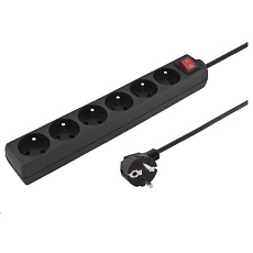 PREMIUMCORD Prodlužovací přívod 230V 3m 6 zásuvek + vypínač, černý