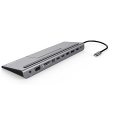 PREMIUMCORD Dokovací stanice USB-C 8v1, 1xDP, 1xHDMI, 1xVGA, 1xUSB-C, 3xUSB, 1xRJ45, šedá