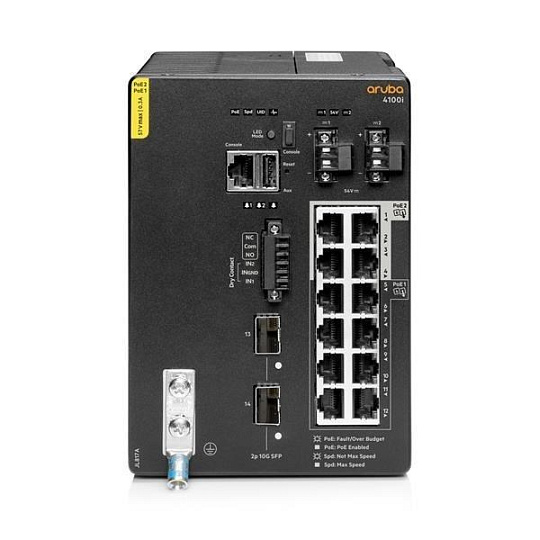 Aruba 4100i 12-port 1GbE (8-port Class 4 POE and 4-port Class 6 POE) 2-port SFP+ DIN Mount Switch JL817A RENEW