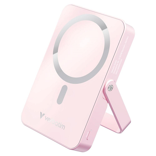 VERBATIM Powerbanka Charge 'n' Go, Magnetická, 10000 mAh, USB-C, Stojánek, Růžová