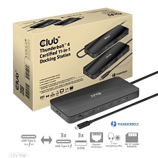 Club3D Dokovací stanice USB-C 11v1, 2xDP, 3xUSB-C, 3xUSB, 1xRJ45, čtečka SD karet, černá