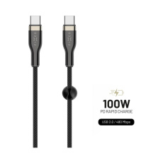 FIXED opletený kabel USB-C/USB-C (PD), 0,5m, USB 2.0, 100W, černý