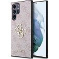 Guess PU 4G Metal Logo Zadní kryt Samsung Galaxy S24 Ultra růžový