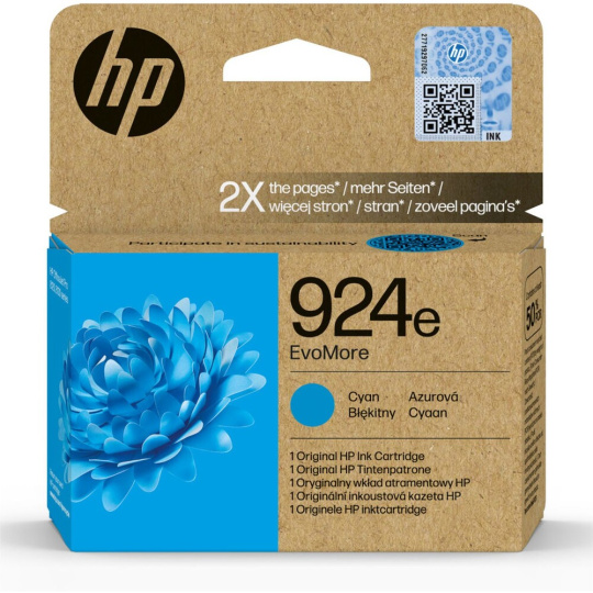 HP 924e EvoMore Cyan originální kazeta s inkoustem tyrkysová