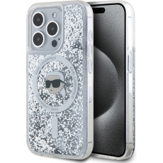 Karl Lagerfeld Liquid Glitter Karl Head MagSafe zadní kryt pro iPhone 15 Pro Max čirý