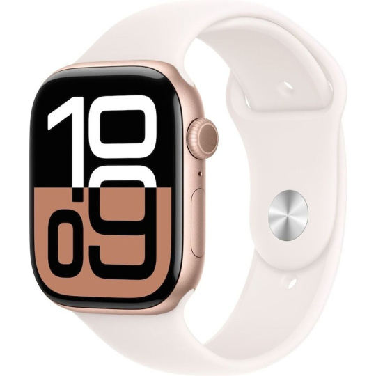 Apple Watch Series 10 Cellular 42mm Růžově zlatý hliník se světle ruměnným sportovním řemínkem S/M