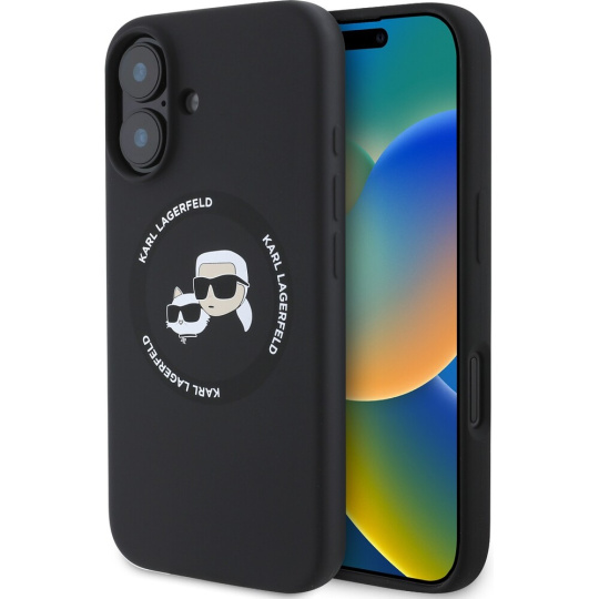 Karl Lagerfeld Liquid Silicone K&CH Heads MagSafe kryt pro iPhone 16 černý Karl Lagerfeld Liquid Silicone K&CH Heads MagSafe kryt pro iPhone 16 černý