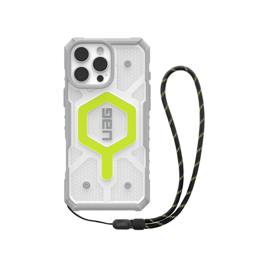 UAG Pathfinder Clear Magsafe kryt iPhone 16 Pro Max Active Neon Lanyard