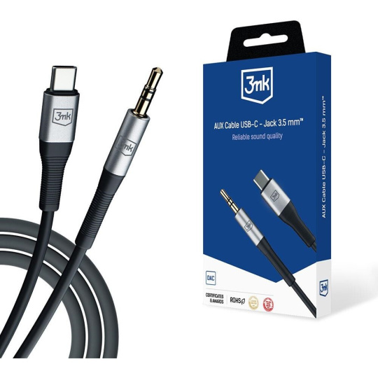 3mk AUX Cable USB-C/Jack 3,5 mm audio kabel, 1m černý