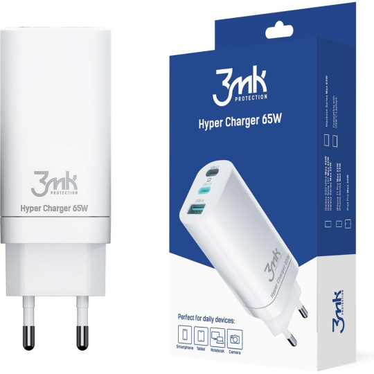 3mk Hyper Charger 65W síťová nabíječka bílá