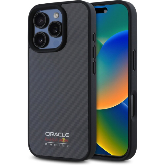 Oracle Red Bull Racing Carbon Shiny Logo MagSafe kryt iPhone 16 Pro černý