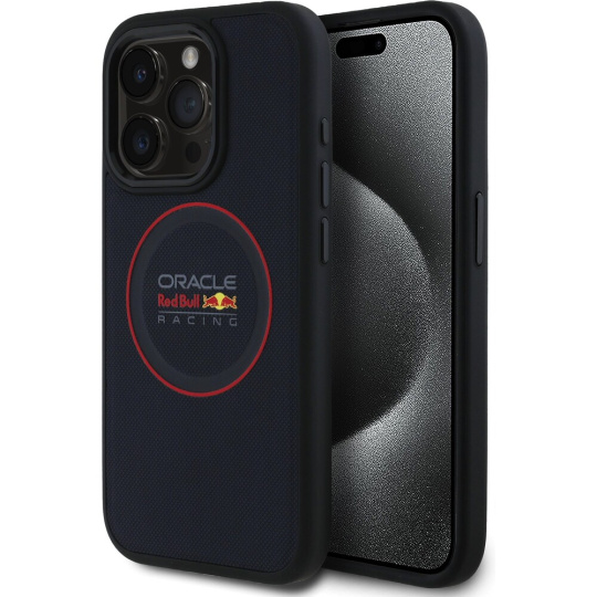 Oracle Red Bull Racing PU Leather Red Ring MagSafe kryt iPhone 15 Pro modrý