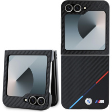 BMW M PU Carbon Tricolor Stripe kryt pro Samsung Galaxy Z Flip6 černý