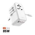 FIXED Voyager (85W) cestovní adaptér EU/UK/USA/AUS, 4xUSB-C a 1xUSB, GaN, PD, bílý