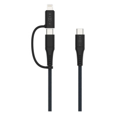 FIXED nabíjecí kabel s USB-C/USB-C a Lightning, 2m, MFi, PD 60W, šedý