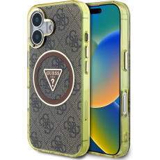 Guess IML 4G Glitter and Triangle Logo MagSafe kryt iPhone 16 hnědý