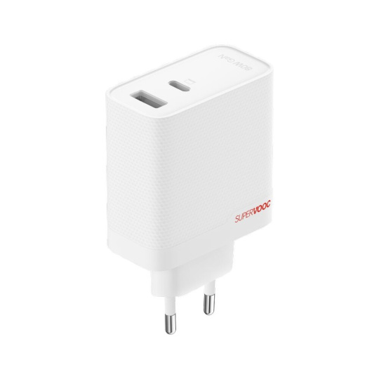 OnePlus SUPERVOOC 80W nabíječka s USB-C a USB-A, PD, GaN, PPS, QC, s kabelem bílá