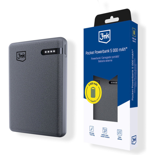 3mk Pocket Powerbank 5000mAh 12W šedá