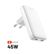 FIXED Slim Traveller GaN cestovní nabíječka s 2x USB-C a adaptéry (45W) bílá