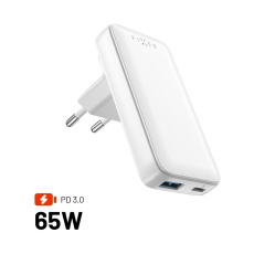 FIXED Slim Traveller GaN nabíječka s USB-C/USB a adaptéry (65W) bílá