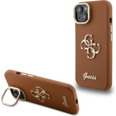Guess PU Grained 4G Logo Stand Camera Frame kryt iPhone 15 hnědý
