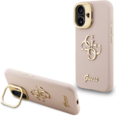 Guess PU Grained 4G Logo Stand Camera Frame kryt iPhone 16 růžový