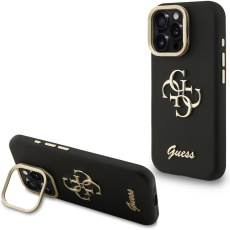 Guess PU Grained 4G Logo Stand Camera Frame kryt iPhone 16 Pro Max černý
