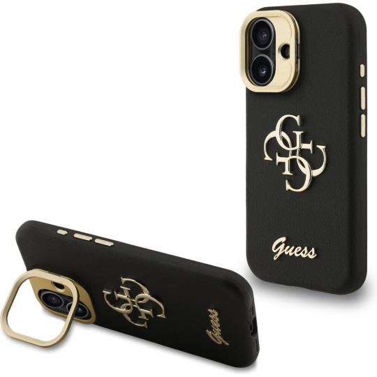 Guess PU Grained 4G Logo Stand Camera Frame kryt iPhone 16 černý