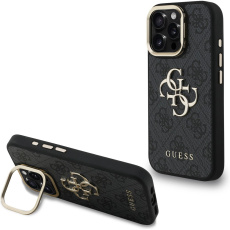 Guess PU 4G Metal Logo Stand Camera Frame kryt iPhone 16 Pro Max černý