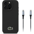 Lacoste Iconic Petit Pique Woven Logo MagSafe kryt iPhone 16 Pro černý + USB-C/USB-C kabel
