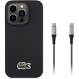 Lacoste Iconic Petit Pique Woven Logo MagSafe kryt iPhone 15 Pro černý + USB-C/USB-C kabel