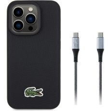 Lacoste Iconic Petit Pique Woven Logo MagSafe kryt iPhone 15 Pro černý + USB-C/USB-C kabel