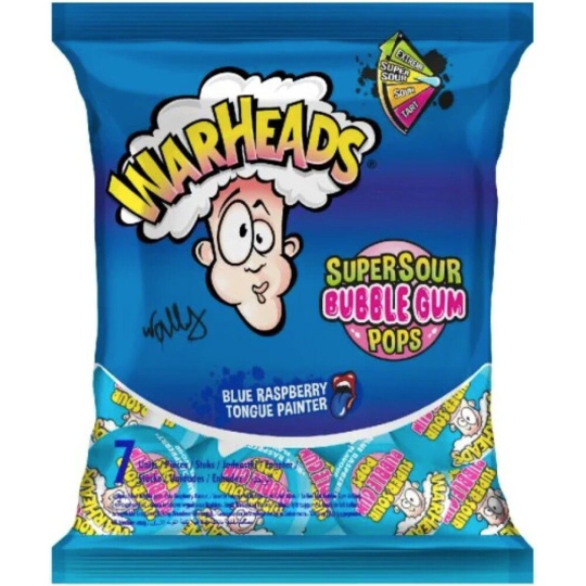 Lízátka se žvýkačkou Warheads - Modrá malina 105 g (7x15 g)