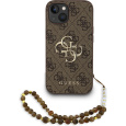 Guess PU 4G Metal Logo Strap kryt iPhone 15 hnědý