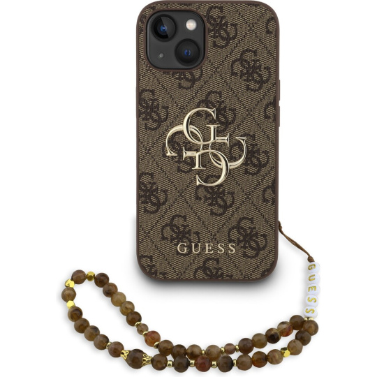 Guess PU 4G Metal Logo Strap kryt iPhone 15 hnědý