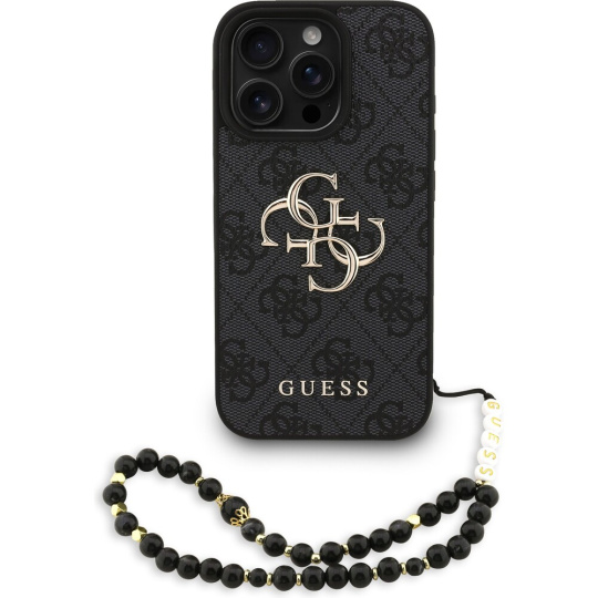 Guess PU 4G Metal Logo Strap kryt iPhone 16 Pro Max černý