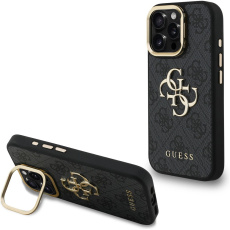 Guess PU 4G Metal Logo Stand Camera Frame kryt iPhone 15 Pro černý