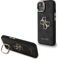Guess PU 4G Metal Logo Stand Camera Frame kryt iPhone 15 černý